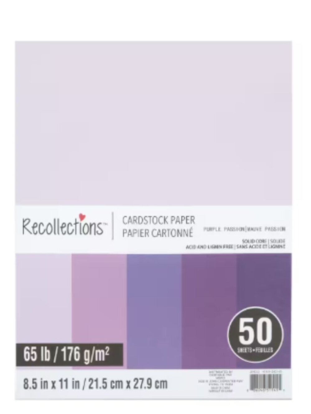 8.5" x 11" 65lb. Cardstock Purples Paper Pack by Recollections, 50 Sheets